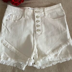 Judy Blue White Denim Jeans Shorts with Fringe Size Medium